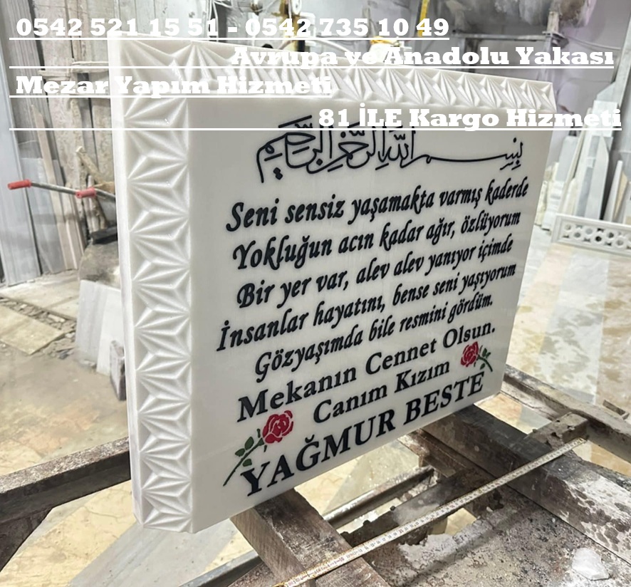Tek Kişilik Osmanlı Motif El Oyma Mermer Baş Taşı - İstanbul Mezar Yapım İşi