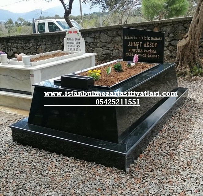 Tek Kişilik Komple Parlak Siyah Konik Granit Mezar Modeli - Görsel 2