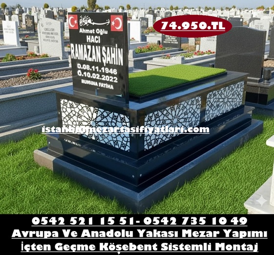 Tek Kişilik Gövde Desenli Siyah Granit Mezar - İstanbul Mezar Yapım İşleri