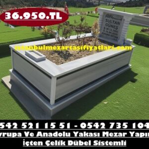 Tek Kişilik Çift Şeritli Sütunlu Mermer Mezar - Göztepe Mezar Taşı Fiyatları