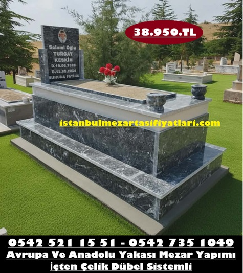 Tek Kişilik Mermer Şeritli Siyah Mermer Mezar - Kandıra Mezar Yapımı Fiyatları