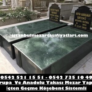 Tek Kişilik Tamamı Yeşil Kapaklı Baş Taşı Siyah Absolute Black Granit Mezar Modeli