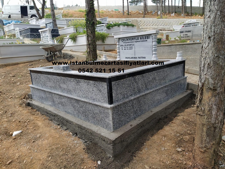 Çift Kişilik Baş Taşı Sütunlu Mermer Granit Mezar - Görsel 2