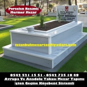 Tek Kişilik Küpeşte Çıtalı Porselen Resimli Mermer Mezar - Mezar Yapım İşleri