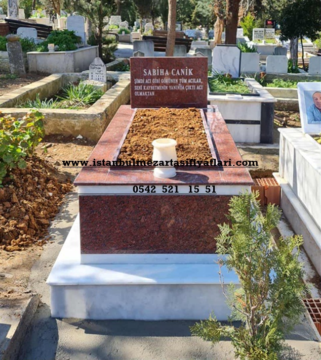 Tek Kişilik Bordo Granit Kuşaklı Mermer Mezar - Topkapı Mezar Yapımı Fiyatları - Görsel 3