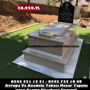 Tek Kişilik Granit Baştaşı Lazer Resimli Bej Mermer Mezar - Resimli Mezar Fiyatları