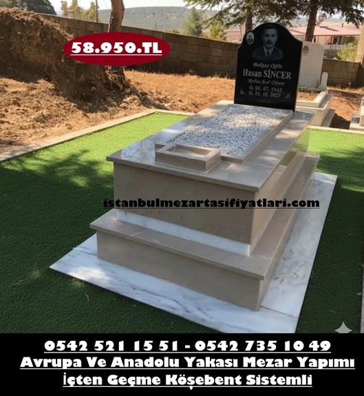 Tek Kişilik Granit Baştaşı Lazer Resimli Bej Mermer Mezar - Resimli Mezar Fiyatları