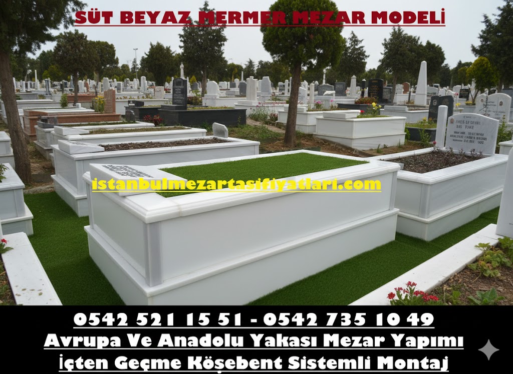 Tek Kişilik Baştaşı Abide Süt Beyazı Mermer Mezar - İstanbul Beyaz Mermer Mezar Fiyatı