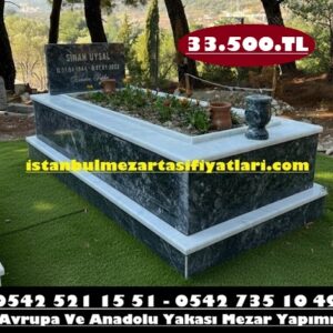 Tek Kişilik Siyah Beyaz Mermer Mezar - Ucuz Mezar Yapımı İstanbul