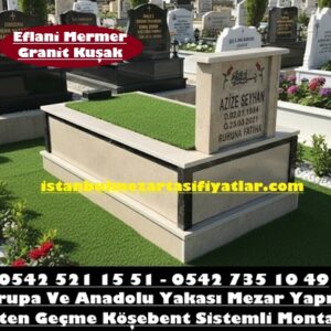 Tek Kişilik Granit Şeritli Rustik Yeşil Eflani Mezar