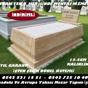 Tek Kişilik Granit Kuşaklı Konik Blok Traverten Mezar - Mezar Yapımı Fiyatları