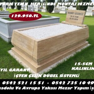 Tek Kişilik Granit Kuşaklı Konik Blok Traverten Mezar - Mezar Yapımı Fiyatları