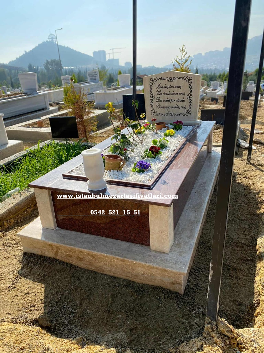 Tek Kişilik Traverten Kırmızı Granit Mezar - Aydınlıköy Mezar Yapımı Fiyatları - Görsel 4