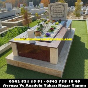 Tek Kişilik Traverten Kırmızı Granit Mezar - Aydınlıköy Mezar Yapımı Fiyatları