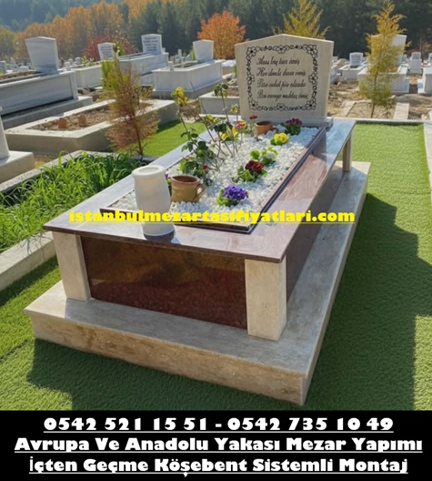 Tek Kişilik Traverten Kırmızı Granit Mezar - Aydınlıköy Mezar Yapımı Fiyatları