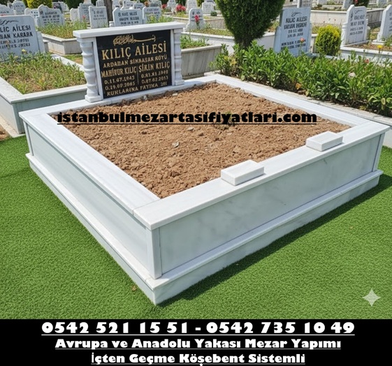 Çift Kişilik Baş Taşı Granit Sütunlu Mermer Mezar