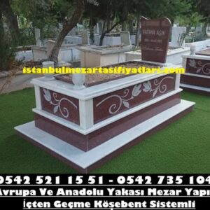 Lale İşleme Kırmızı Granit Mezar Modeli - Anadolu Yakası Mezar Yapım İşleri