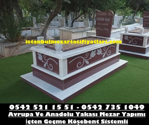 Lale İşleme Kırmızı Granit Mezar Modeli - Anadolu Yakası Mezar Yapım İşleri