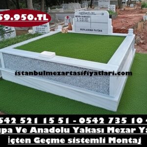 İki Kişilik Gövde Gri Granit Baş Taşı Koltuk Destekli Vazolu Mezar Modeli
