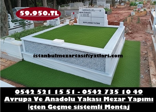 İki Kişilik Gövde Gri Granit Baş Taşı Koltuk Destekli Vazolu Mezar Modeli