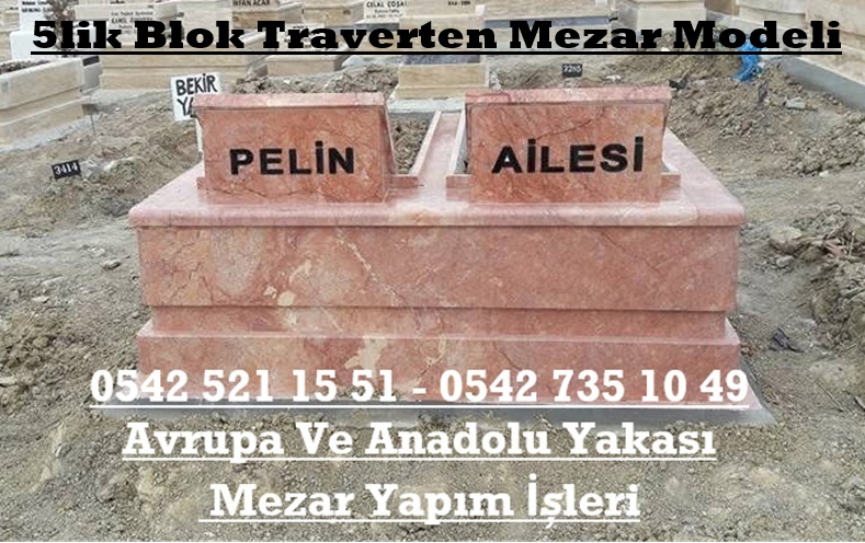 Çift Kişilik Tamamı 5lik Blok Pembe Traverten Mezar - İstanbul Aile Mezar Modeli - Görsel 3