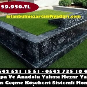 İki Kişilik Abide Baş Taşı Siyah Mermer Mezar - İstanbul Kabristan Mezar Yapımı