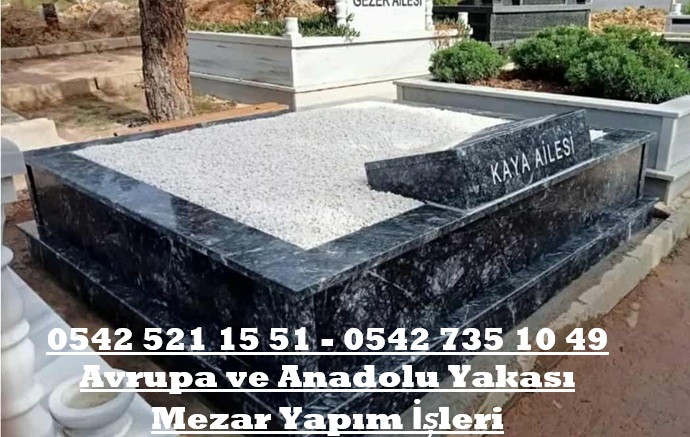 İki Kişilik Abide Baş Taşı Siyah Mermer Mezar - İstanbul Kabristan Mezar Yapımı - Görsel 2