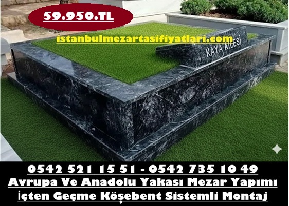 İki Kişilik Abide Baş Taşı Siyah Mermer Mezar - İstanbul Kabristan Mezar Yapımı