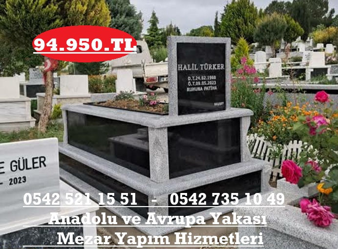 Tek Kişilik 5cm Küpeşte İki Renkli Granit Mezar - Granit Mezar Modeli - Görsel 2
