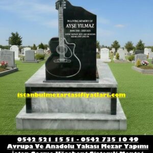 Özel Yapım Cnc Gitar Kesilmiş Granit Baş Taşı Mermer Mezar Modeli