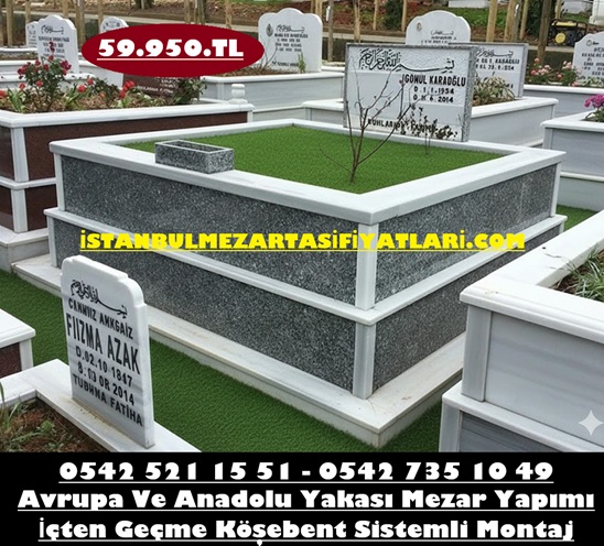 Çift Kişilik Temel Gövde Gri Granit Baş Taşı Granit Çerçeveli Mezar Modeli