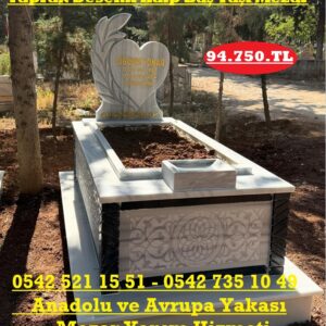 Tek Kişilik Baş Taşı Yaprak Desen Kalpli Cnc İşleme Mermer Mezar Modeli
