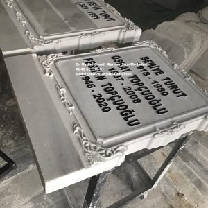 Desen İşlemeli Tek Kişilik Mermer Mezar Taşı - Özel Yapım Mezar Baş Taşı Modelleri