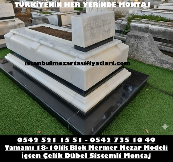 Tek Kişilik Temel Profil İşlemli Granit Kuşaklı Gövdesi Blok Mermer Mezar