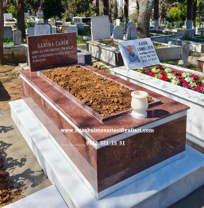 Tek Kişilik Bordo Granit Kuşaklı Mermer Mezar - Topkapı Mezar Yapımı Fiyatları - Görsel 4