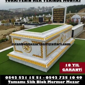 D5 Altın Varak İşlemeli Marmara Mermer Mezar – İstanbul El İşleme Mezar Modeli