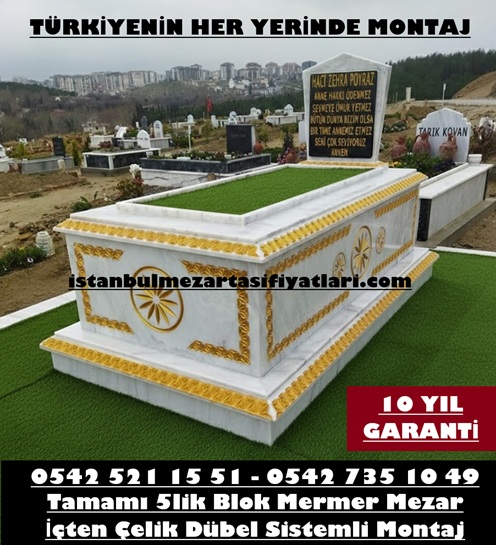 D5 Altın Varak İşlemeli Marmara Mermer Mezar – İstanbul El İşleme Mezar Modeli