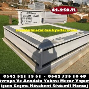 Çift Kişilik Sütun Direkli Granit Şerit Mermer Mezar