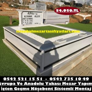 Çift Kişilik Sütun Direkli Granit Şerit Mermer Mezar