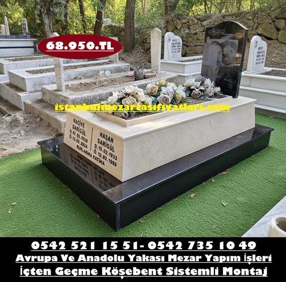 Tek Kişilik Lazer Resimli Temel Baş Taşı Granit Gövdesi Bej Mezar Modeli - Görsel 4
