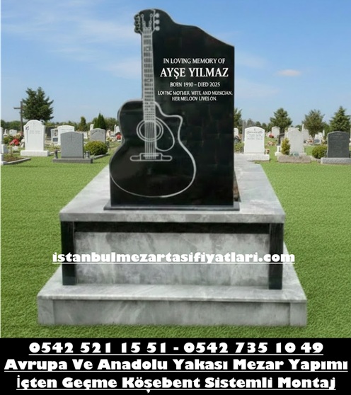 Özel Yapım Cnc Gitar Kesilmiş Granit Baş Taşı Mermer Mezar Modeli - Görsel 2