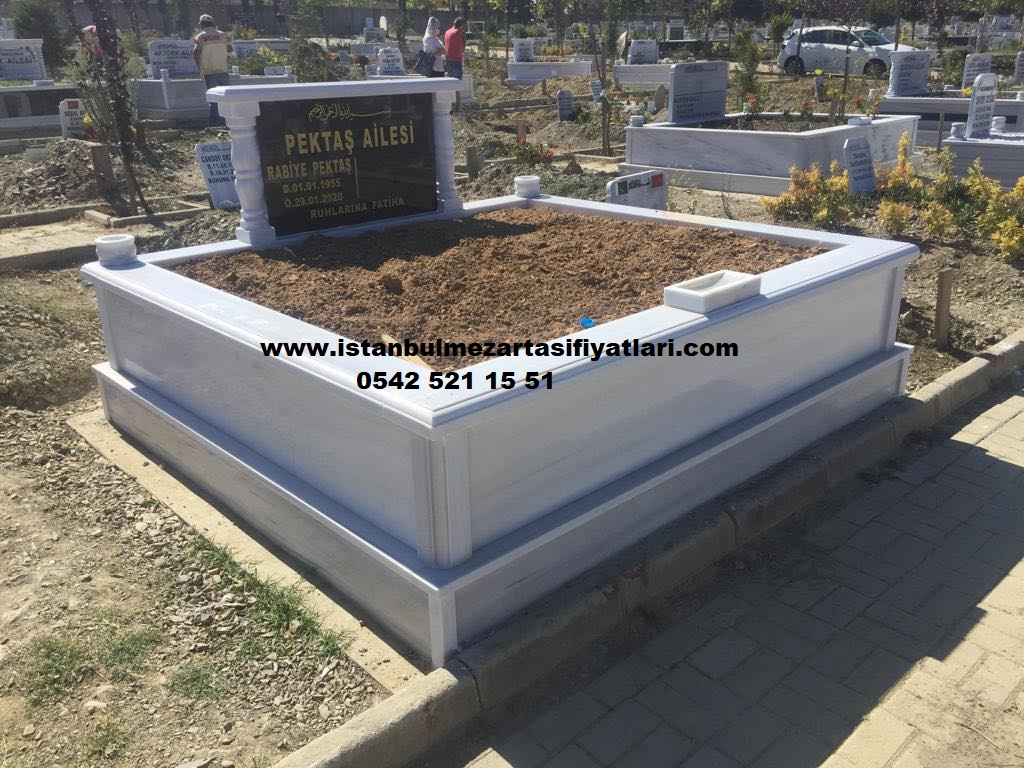 Çift Kişilik Baş Taşı Granit Sütunlu Mermer Mezar - Görsel 4