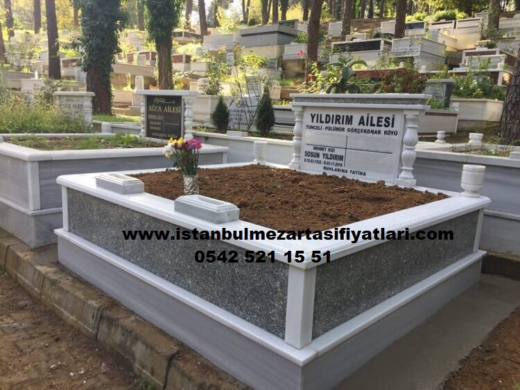 İki Kişilik Gövde Gri Granit Sütunlu Mezar - Halkalı Mezar Taşı Fiyatları - Görsel 3