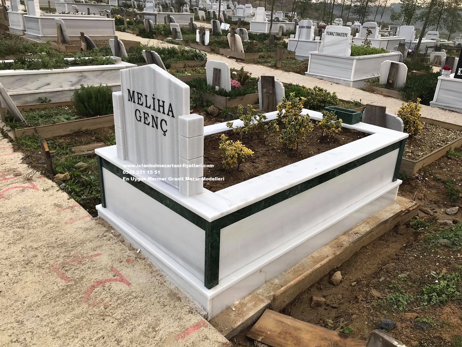 Tek Kişilik Granit Şeritli Mermer Mezar - Beykoz Mermer Mezar Fiyatları - Görsel 4
