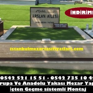 Çift Kişilik Granit Şeritli Traverten Mezar