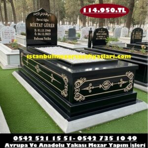 İstanbul Tek Kişilik Desenli 5cm Baş Taşı Granit Mezar