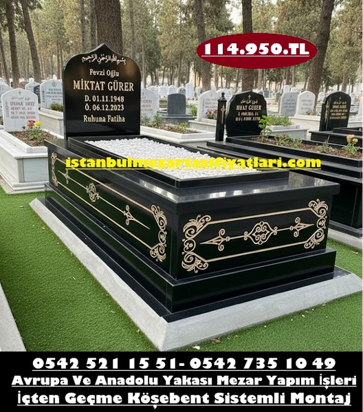 İstanbul Tek Kişilik Desenli 5cm Baş Taşı Granit Mezar