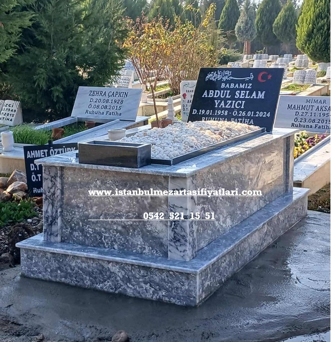 Tek Kişilik Baş Taşı Granit Ege Gümüş Mezar - İstanbul Granit Mermer Mezar Yapımı - Görsel 3