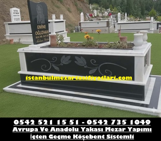 Lale İşleme Siyah Granit Mezar Modeli - Avrupa Yakası Mezar Yapım İşleri - Görsel 3