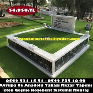 İki Kişilik Gövde Uludağ Siyah Baş Taşı Sütunlu Mezar
